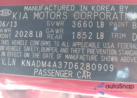 2013 Kia Rio Lx from USA, damaged, VIN KNADM4A37D6280909